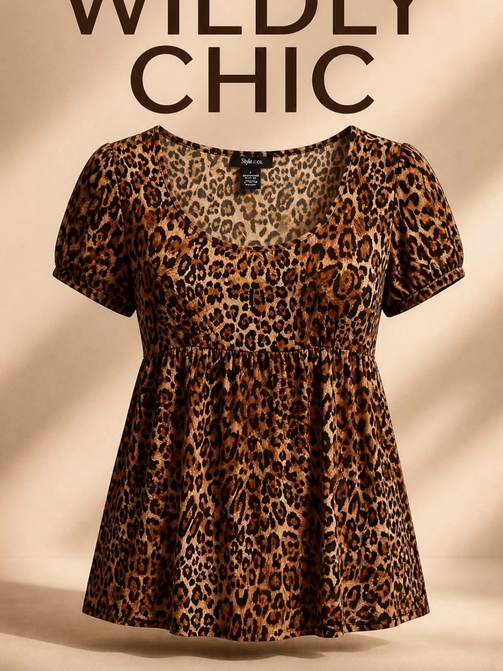 Style & Co. Leopard Scoop Neck Tunic Top - Brown, Black